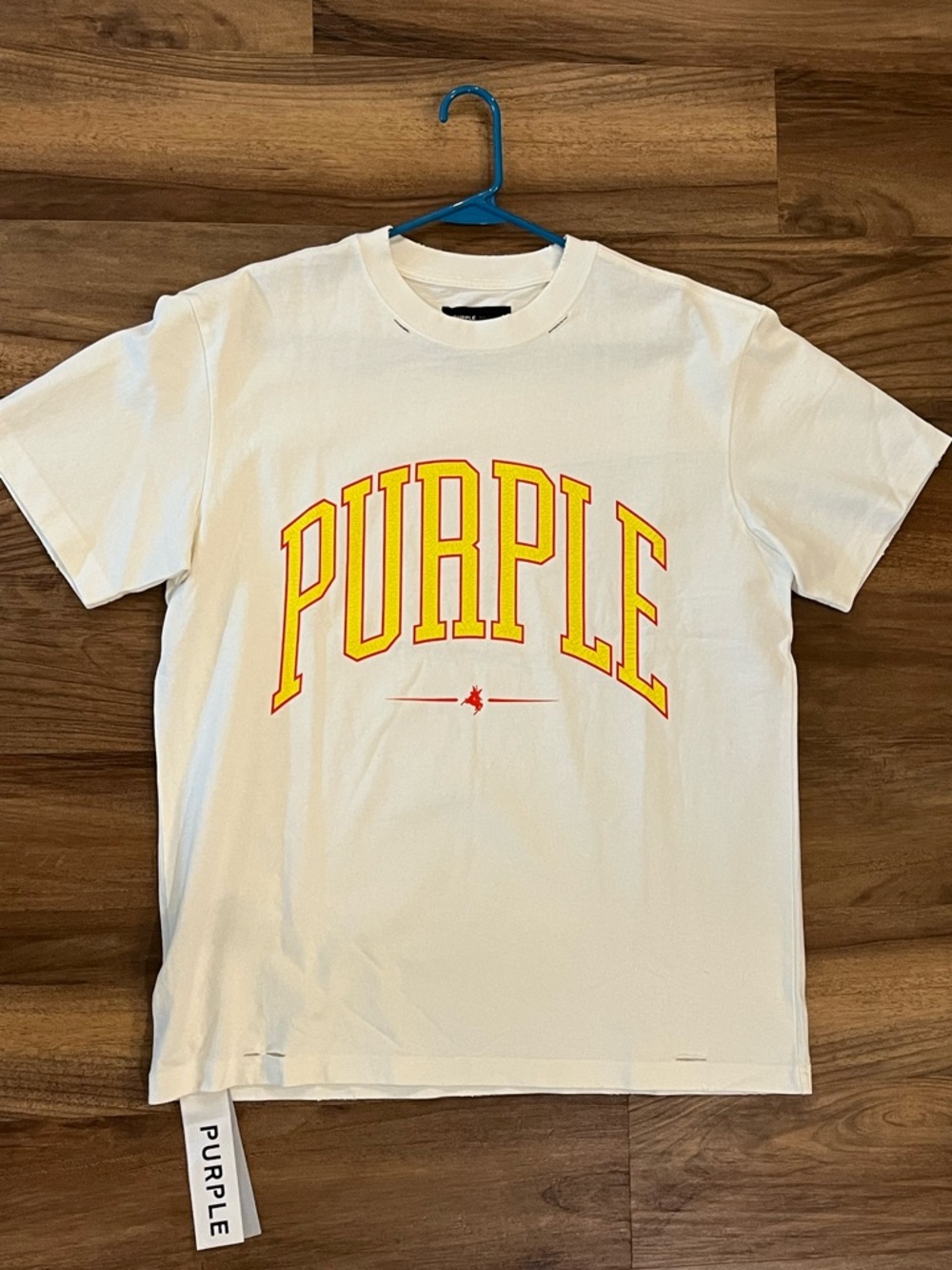 PURPLE Logo Short Sleeve Tee - White with Yellow & Red Print